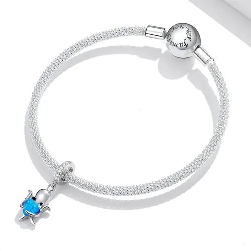 Vista 4 de Dije de tortuga marina de plata de ley 925 con diseño de pez y estrella de mar para pulsera Pandora