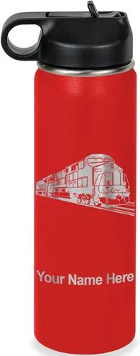 Vista 34 de LaserGram Botella de agua personalizada, tren de carga, acero inoxidable de doble pared aislada al vacío con popote superior, regalo grabado