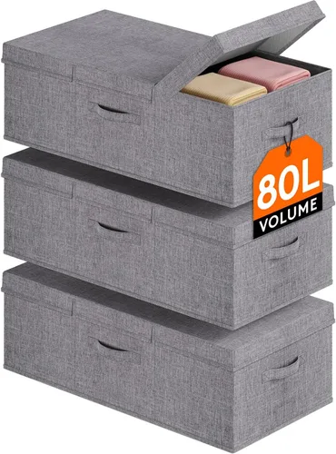 Vista 12 de Lifewit Cajas de Almacenamiento Debajo de la Cama de 80L, Organizador de Almacenamiento para Ropa Debajo de la Cama de 9.8 Pulgadas de Altura