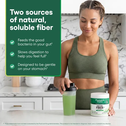 Vista 4 de Physician's CHOICE Easy Mix Fiber para soporte GLP-1 - Sin arena - Suplemento diario de fibra soluble prebiótica en polvo para mujeres y hombres