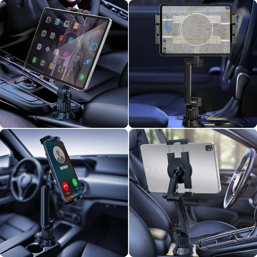 Vista 6 de Soporte para tablet con portavasos para coche, soporte ajustable de 360° de 15" de largo con 2 brazos para iPad Pro 12.9/11/10.5/9.7/Air/Mini 6/5/4