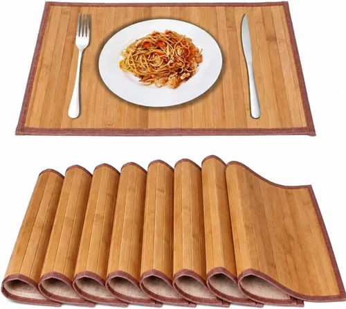 Vista 10 de Juego de 4 manteles individuales de bambú, resistentes al calor, para mesa de comedor, manteles individuales de bambú duraderos, resistentes a