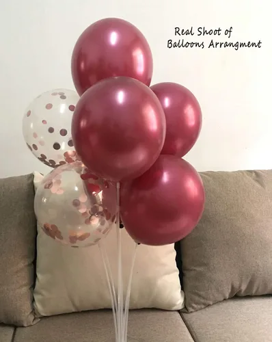 Vista 4 de Globos metálicos burdeos y globos de confeti de oro rosa para decoraciones de aniversario de boda granate (oro rosa borgoña)