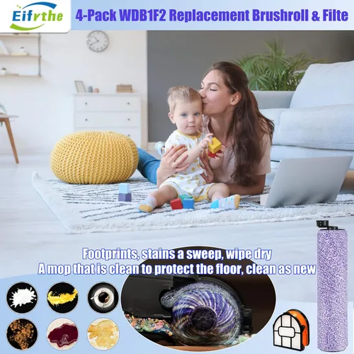 Vista 5 de Paquete de 4 cepillos y filte de repuesto WDB1F2 para aspiradora Shark WD101 WD201 WD100 WD200 AW201 WD200C WD201C WD101C AW261 wd160 HydroVac XL 3