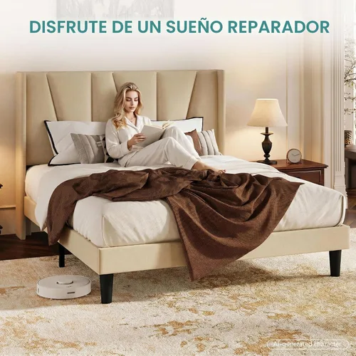 Vista 7 de HOOMIC Base de cama tapizada King con cabecero, color beige Beige claro