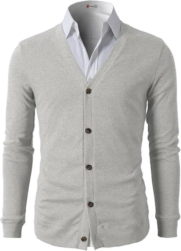 Vista 3 de H2H Cárdigans casuales ajustados para hombre, cuello en V, diseño básico, manga larga, con botones Gris