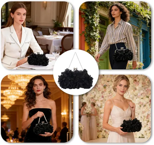 Vista 2 de Elegante bolso de noche para mujer, pequeño bolso de mano floral con cadena desmontable para bodas, fiestas, bailes de graduación