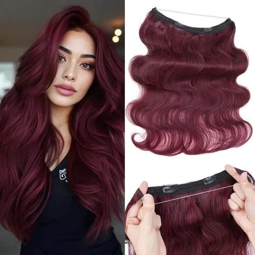Vista 48 de Extensiones de cabello humano real, extensiones de cabello humano 100 % humano, extensiones de clip, ondulado, negro azabache 01, 2.46 oz/18 pulgadas