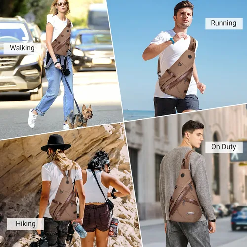 Vista 8 de WITZMAN Bolso bandolera de lona para hombres y mujeres, mochila convertible cruzada, estilo vintage, bolsa de pecho de viaje casual (A8003 marrón)