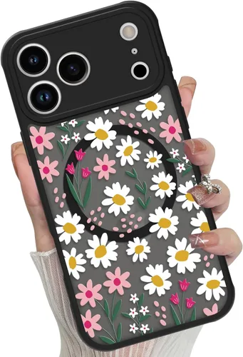 Vista 47 de Funda magnética para iPhone 17 Pro [compatible con MagSafe], bonita funda de moda con estampado de leopardo negro, translúcida, mate, parte trasera