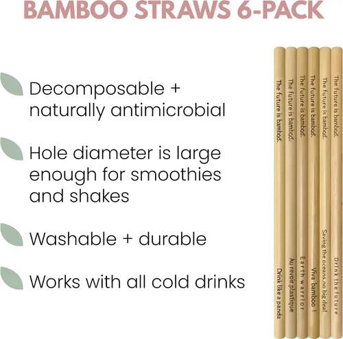 Vista 5 de The Future is Bamboo - Pajitas de bambú, reutilizables, biodegradables, paquete de 6