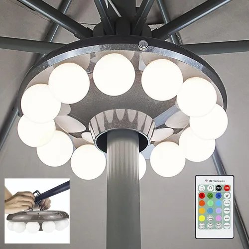 Vista 8 de LUXSWAY Luz de sombrilla de patio que cambia de color, funciona con pilas, color blanco
