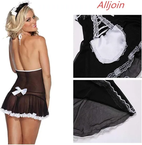Vista 4 de Alljoin Traje de sirvienta, disfraz de sirvienta, vestido de sirvienta, lencería sexy para mujer