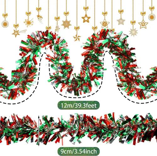 Vista 2 de Guirnalda de oropel de Navidad de 39.4 pies con torsión metálica brillante para colgar en el árbol de Navidad, suministros de fiesta, decoración