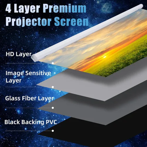 Vista 4 de Pantalla de proyector motorizada retráctil de 100 pulgadas 16:9 HD, pantalla de proyección automática con control remoto, pantalla de proyección