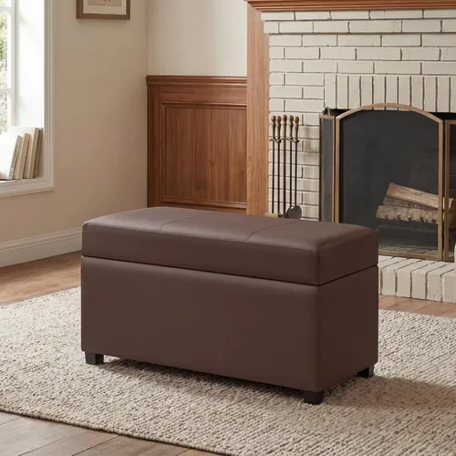 Vista 18 de Joveco Banco Otomán de Almacenamiento de Cuero de 24", Taburete de Reposapiés Rectangular para Sala de Estar, Dormitorio, Entrada, Mesa de Café
