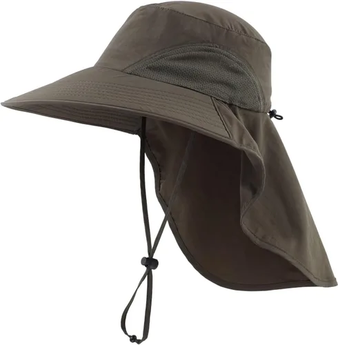 Vista 12 de Home Prefer Sombrero de sol para exteriores UPF50+ Sombrero de pesca de malla de ala ancha con solapa para el cuello Azul aguamarina