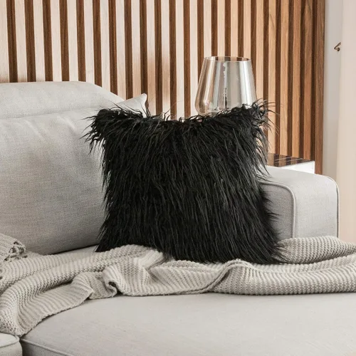 Vista 4 de K KEVIN TEXTILE - Juego de 2 fundas decorativas de lujo serie nueva estilo negro de pelo sintético para cojines de sofá, dormitorio y automóvil, 45