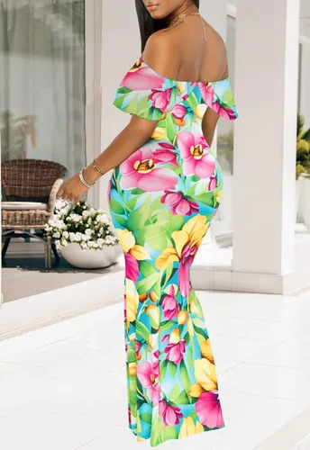 Vista 7 de Vestido largo con tirantes florales y espalda descubierta para mujer