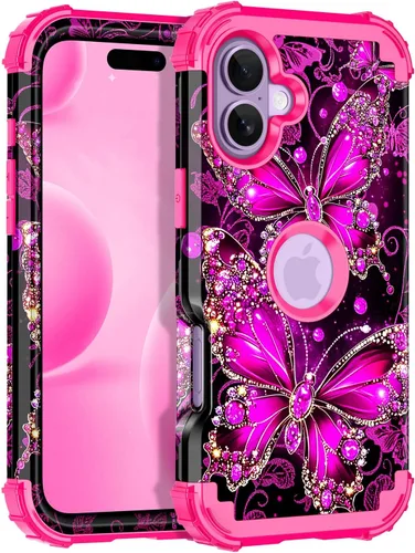 Vista 49 de Miqala Funda para iPhone 12, iPhone 12 Pro, que brilla en la oscuridad, tres capas, resistente a los golpes, protección de plástico duro + funda