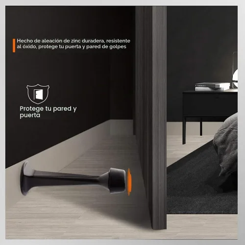 Vista 5 de Paquete de 2 topes rígidos sólidos para puerta, protectores de pared resistentes con puntas de goma suave, color negro