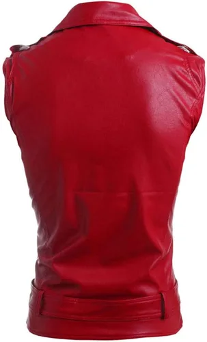 Vista 3 de LifeHe Chalecos sin mangas de cuero PU para hombre con cremallera