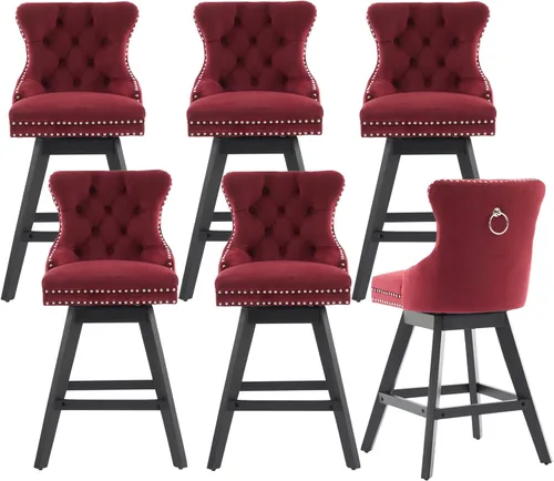 Vista 36 de cinkehome Juego de 2 taburetes de bar giratorios de altura de mostrador, taburetes de bar tapizados de terciopelo con respaldo, sillas de bar