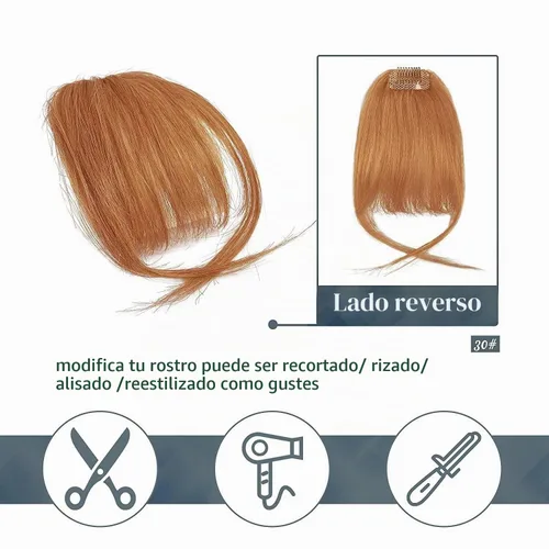 Vista 3 de BARSDAR Flequillo postizo de pelo humano real - Flequillo postizo 100% pelo humano para mujeres - Extensiones de flequillo ondulado castaño rojizo