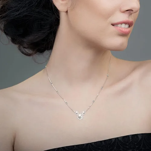Vista 4 de Collar de perlas, collar de orejas de ratón para mujer, collar de cadena con colgante de plata de ley 925, collar de perlas cultivadas de agua dulce