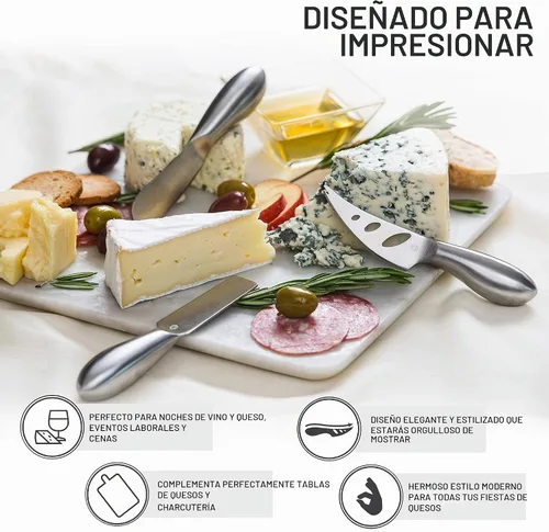 Vista 4 de Lunar - Juego de cuchillos de queso de 6 piezas, colección de cuchillos de queso de acero inoxidable de alta calidad, accesorios para tabla