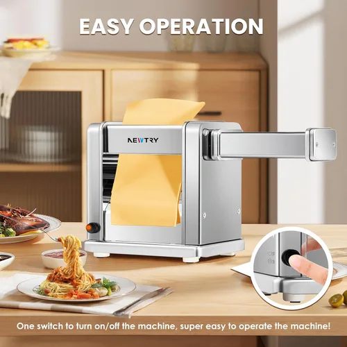 Vista 6 de NEWTRY Máquina eléctrica para hacer pasta familiar, máquina para hacer fideos, rodillo de masa, cortador de prensa con 3 accesorios de cuchilla