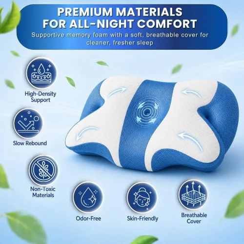 Vista 7 de Almohada cervical – Almohada ergonómica de contorno de espuma viscoelástica para aliviar el dolor de cuello, cuello y hombros – Ideal para dormir