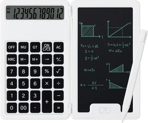 Vista 11 de Calculadora básica portátil de escritorio, mini calculadoras pequeñas con bloc de notas de escritura y lápiz capacitivo, más ligera y portátil, Negro