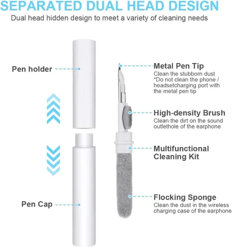 Vista 3 de AOMIG Kit de limpieza para Airpod, kit de limpieza de auriculares 3 en 1, kit de limpieza de teléfono con cepillo suave para auriculares