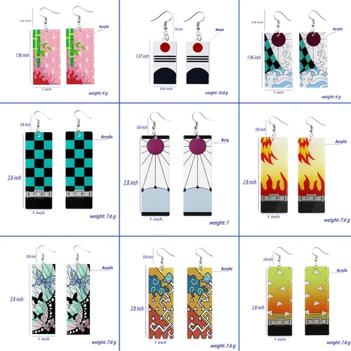 Vista 2 de Aretes Tanjiro y aretes Hanafuda aretes de acrílico Kamado Tanjirou Kimetsu No Yaiba Cosplay para Halloween regalo Acrílico Aventurina