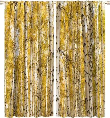 Vista 68 de Cortina opaca de bosque de verano, diseño de ramas de bosque, con bolsillo para barra, cortinas farbic con bolsillo para barra, comedor, cafetería