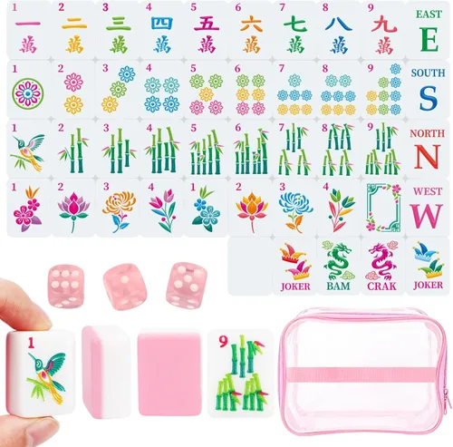Vista 8 de Juego de 162 azulejos blancos americanos Mahjong y bolsa de almacenamiento