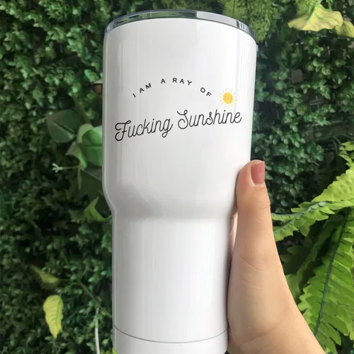 Vista 3 de Vaso de viaje de acero inoxidable con texto en inglés "I Am A Ray Of Fucking Sunshine", regalo para mejor amigo, vaso de viaje de acero inoxidable