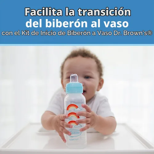 Vista 4 de Kit de iniciación de vasito anti-cólico Dr. Brown's Options+ estrecho, 8 onzas/250mL, con tetina de flujo medio-rápido Nivel 3 y boquilla de sorber
