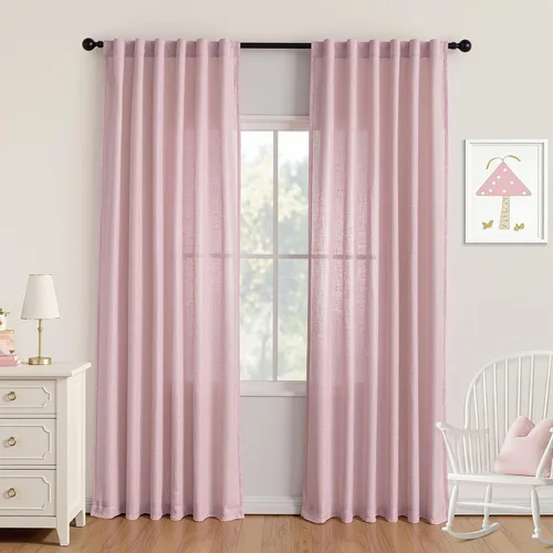 Vista 77 de MYSKY HOME Cortinas naturales de puerta francesa para ventana de puerta, 40 pulgadas de largo, cortas, semitransparentes, filtrantes de luz
