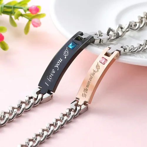 Vista 2 de redrain Juego de 2 pulseras ajustables para parejas, para él o ella, para aniversario, cumpleaños, día de San Valentín, regalos de Navidad