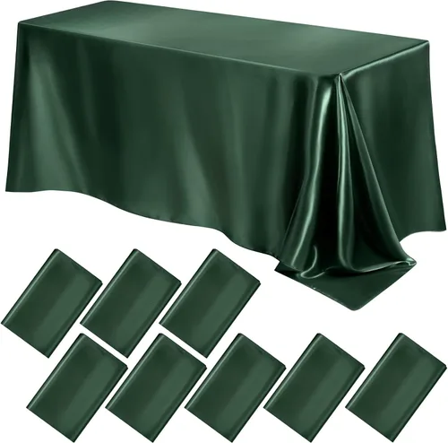 Vista 9 de Lounsweer - 8 manteles de satén para mesa, 102 x 58 pulgadas, mantel rectangular de seda suave para mesa, ideal para fiestas rectangulares, cenas