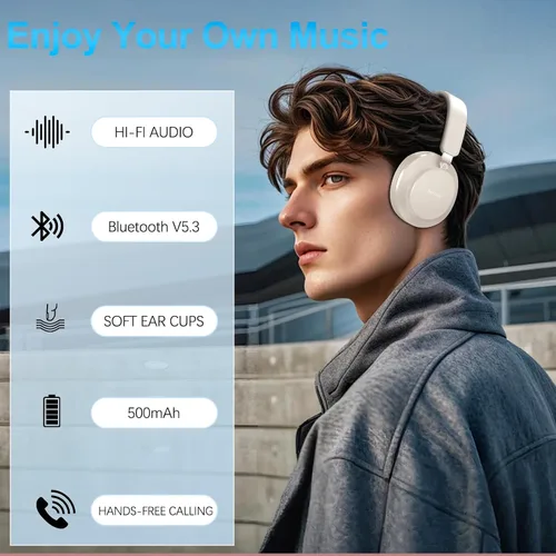 Vista 7 de Auriculares con Cancelación de Ruido Inalámbricos Bluetooth, Auriculares Bluetooth Sobre la Oreja con Micrófono, Auriculares Inalámbricos