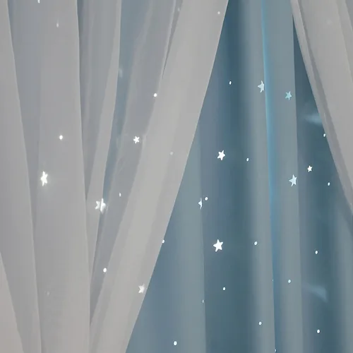 Vista 9 de Abreeze - Cortinas blackout con estrellas, de doble capa, con velo blanco y ojales superiores, para combinar, ideal para sala, y dormitorio, 1 panel