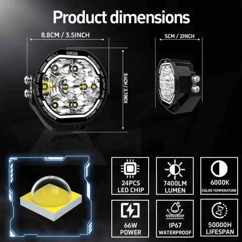 Vista 3 de Foco LED (iluminación ambiental ámbar de 3.5 pulgadas)