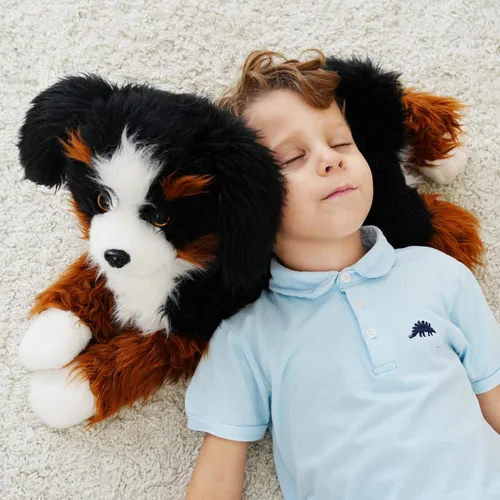 Vista 5 de Animal de peluche con peso, cachorro de peluche suave, perro de montaña de Berna, regalo de juguete para niños y adultos, 4.5 libras, 25 pulgadas