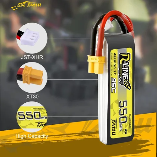 Vista 4 de TATTU R-Line 550mAh 7.4V 95C 2S Lipo Batería con XT30 Plug para FPV Racing Quadcopter