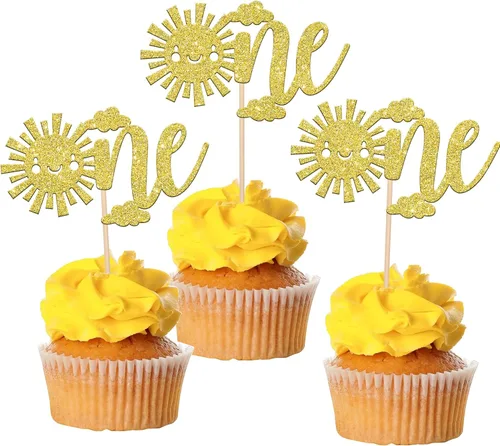 Vista 22 de 36 piezas de decoración para cupcakes de sol de doble cara con diseño de flores y sonrisas, decoración de cupcakes SunShine para temática de sol