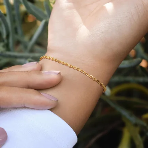 Vista 3 de Bemoly Pulsera de eslabones de oro de 14 quilates para mujer, delicada pulsera de cadena ajustable, cadena de malla de eslabones de clip, lindas