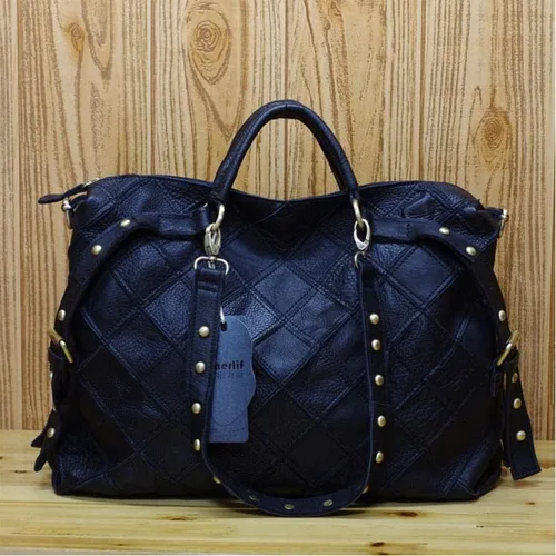 Vista 2 de Bolso de mano multicolor para mujer, diseño abstracto, bolso de hombro de cuero genuino